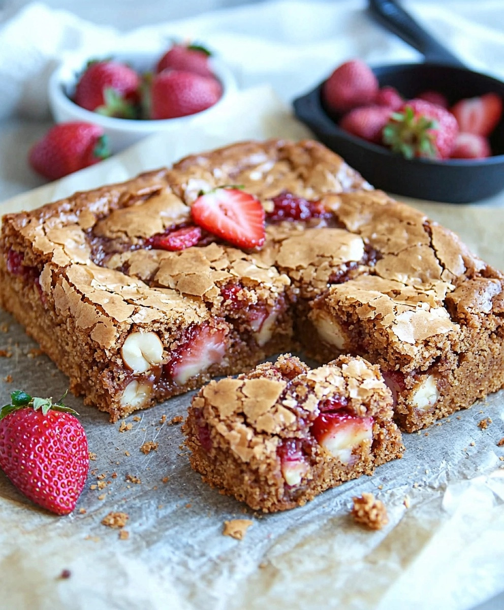 Blondies mit Erdbeeren