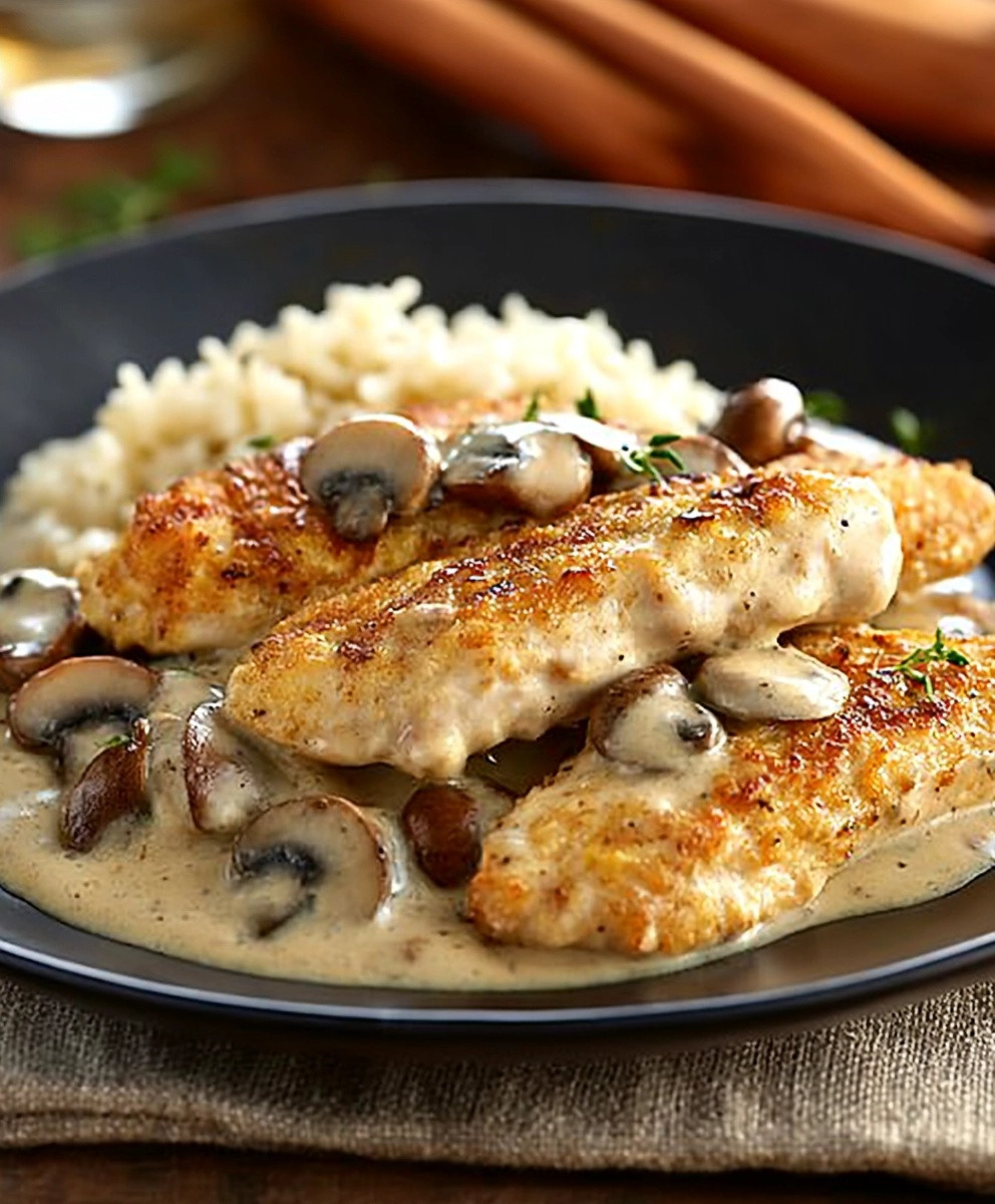 Hähnchenstreifen Champignon Sauce