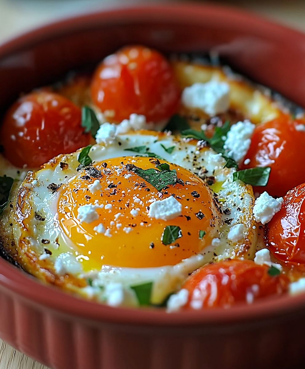 Gebackenes Ei Tomaten Feta