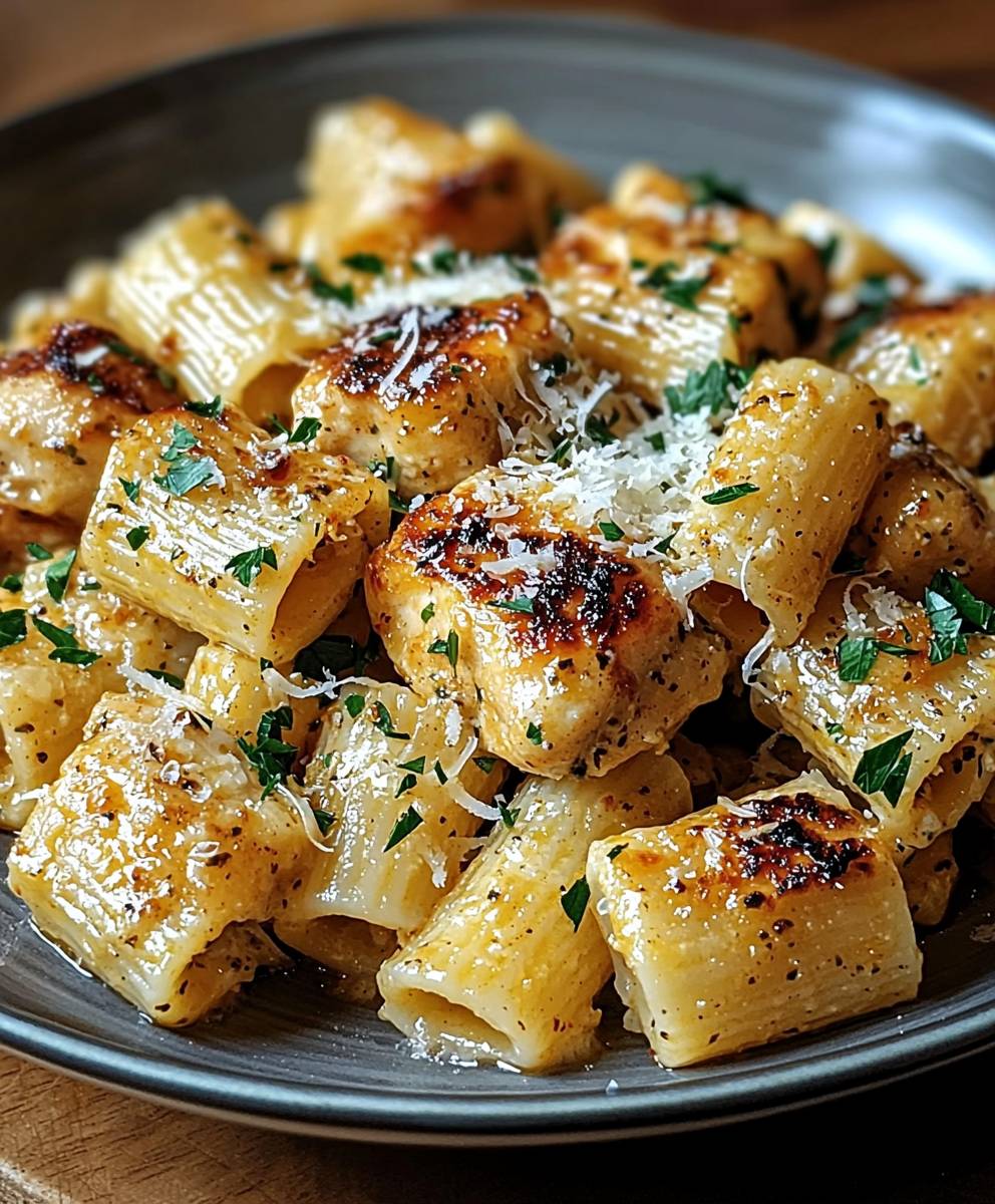 Knoblauchbutter Hähnchen mit Rigatoni