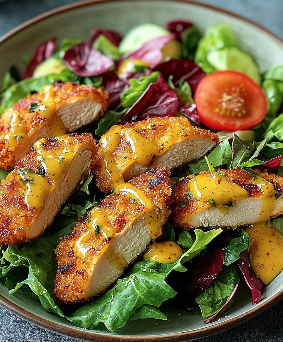Luftfrittierte Hähnchenstreifen Salat