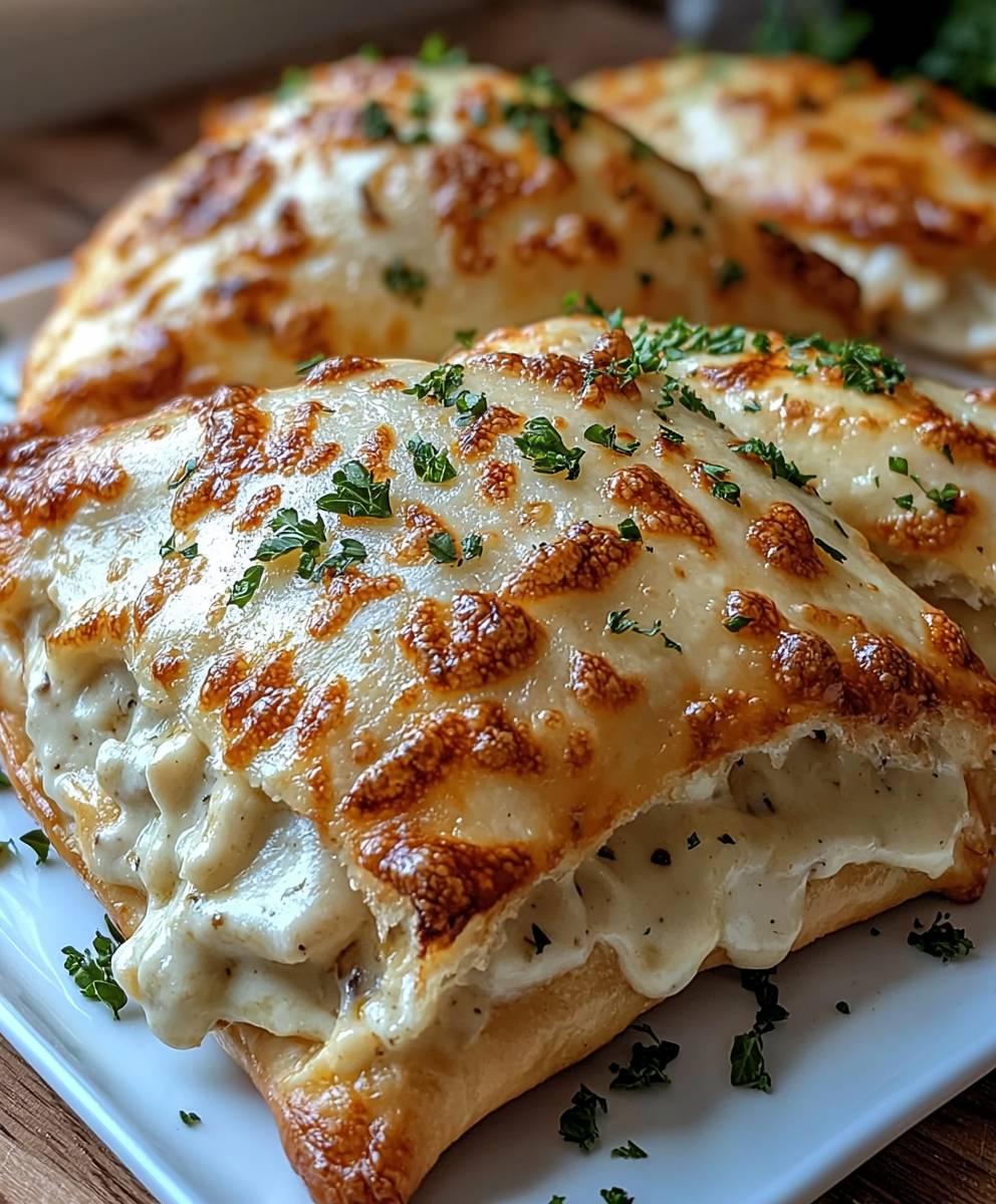Käsige Hähnchen Alfredo Calzones