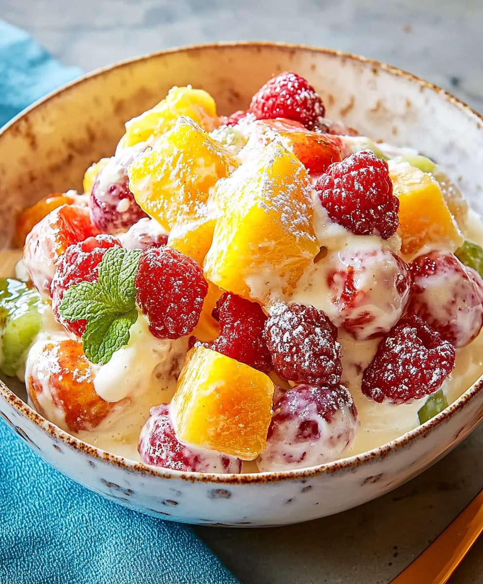 Käsekuchen Obstsalat