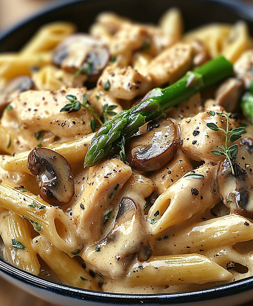 Hühner Penne Pilze Spargel