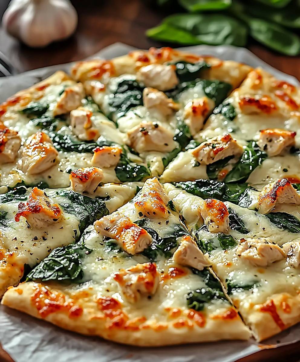 Weiße Pizza mit Hähnchen