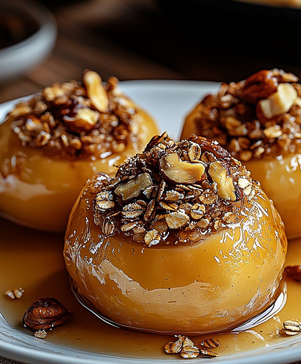 Gebackener Apfel Haferflocken Walnüsse