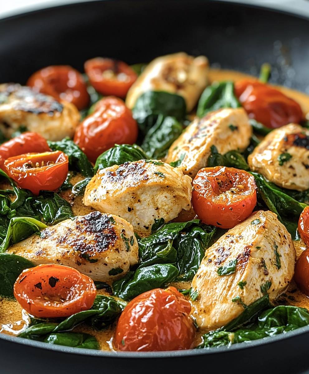 Keto Hähnchen Spinat Pfanne