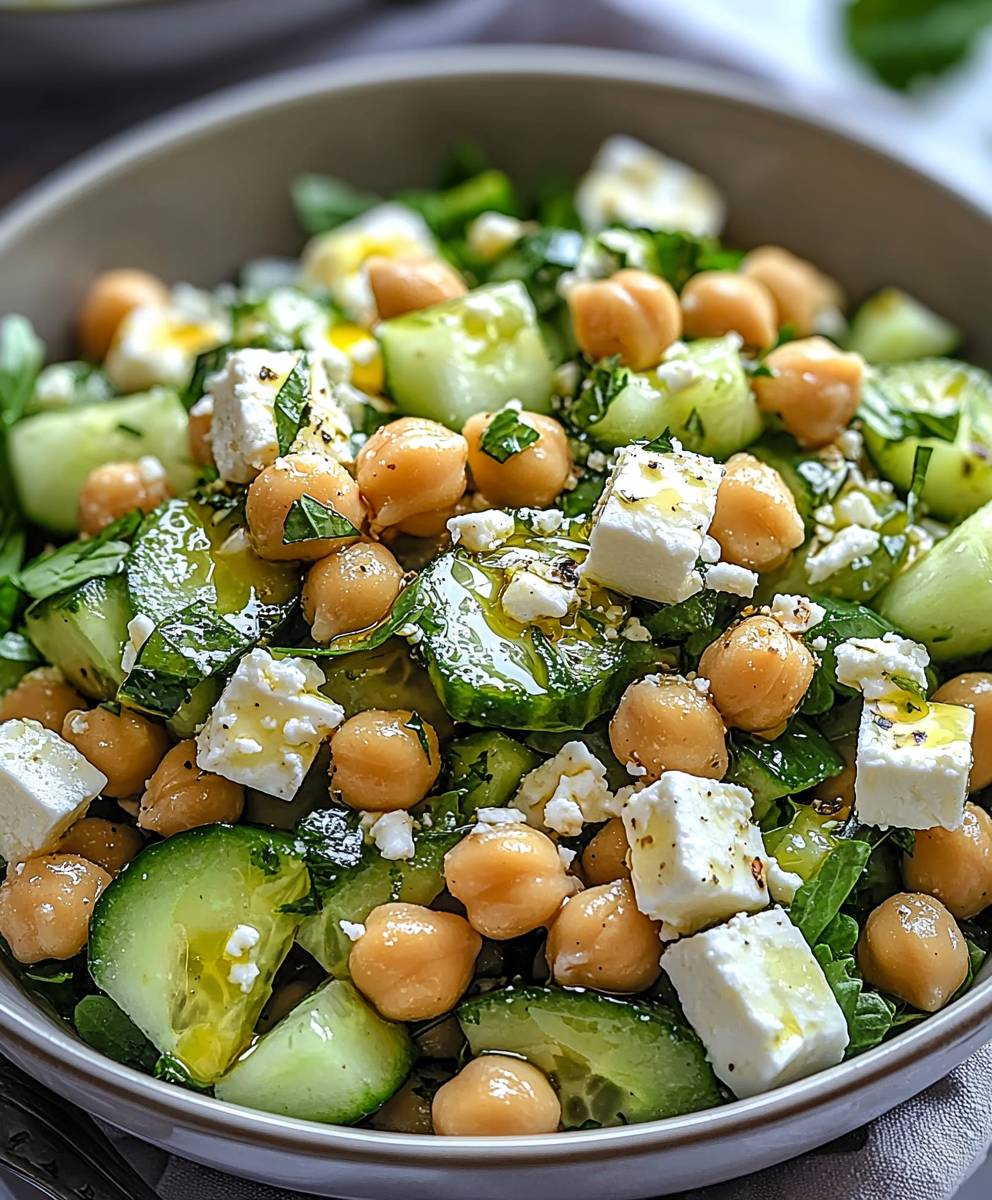 Gurkensalat Feta Kichererbsen