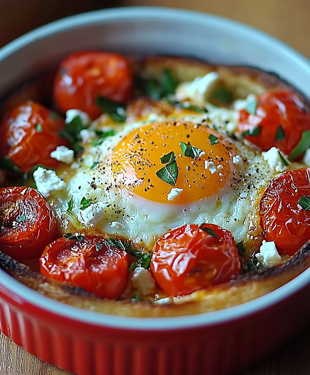 Gebackenes Ei Tomaten Feta
