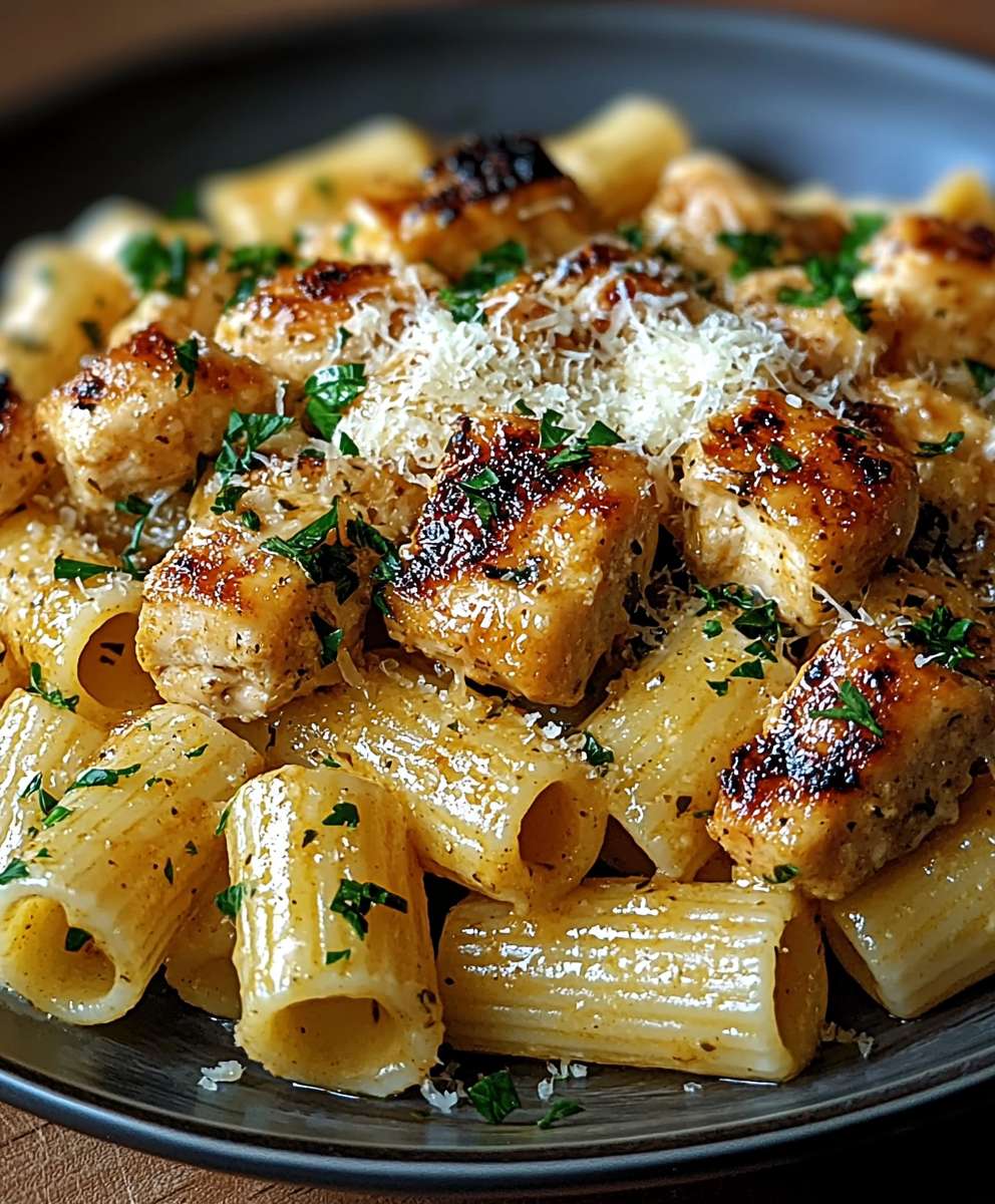 Knoblauchbutter Hähnchen mit Rigatoni