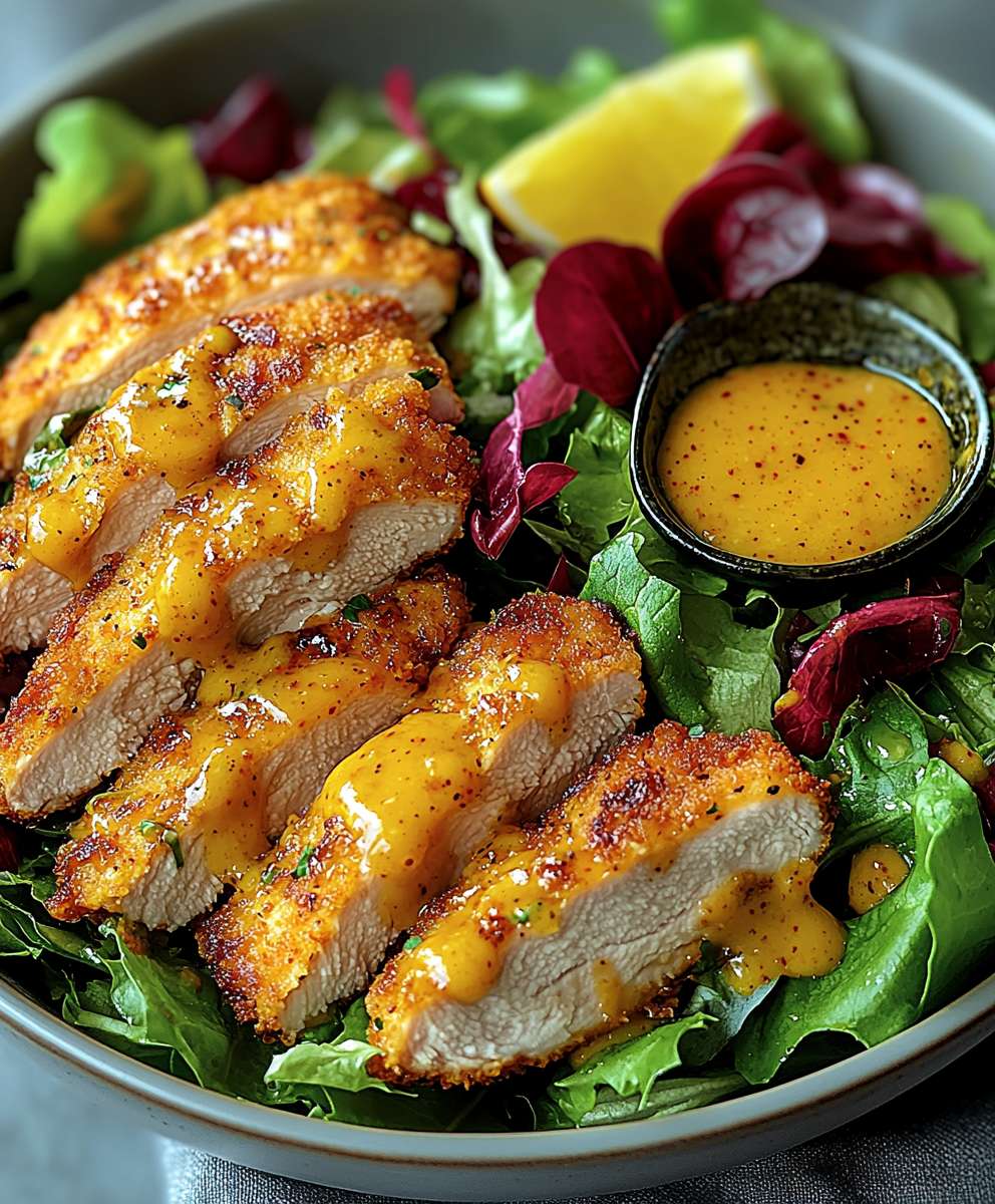 Luftfrittierte Hähnchenstreifen Salat