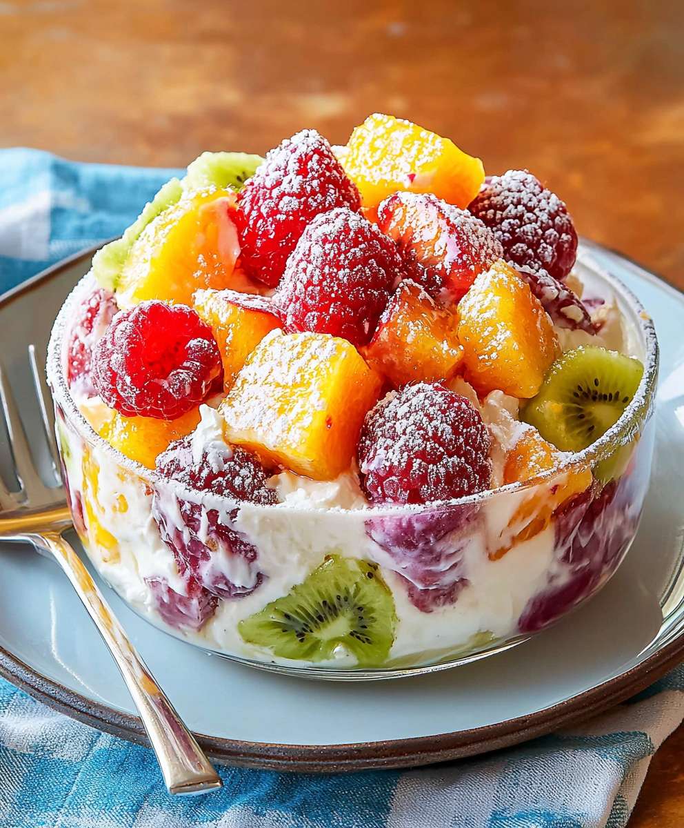 Käsekuchen Obstsalat