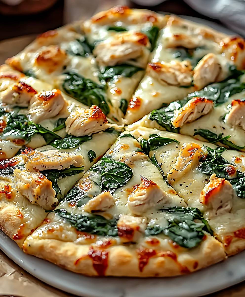Weiße Pizza mit Hähnchen