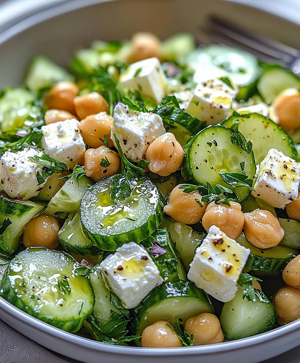 Gurkensalat Feta Kichererbsen