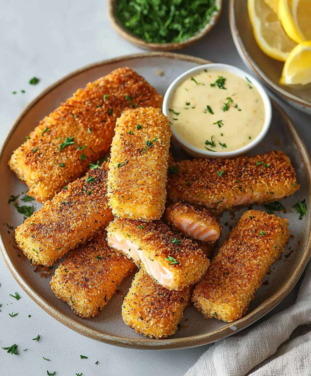 Knusprige Lachs Fischstäbchen