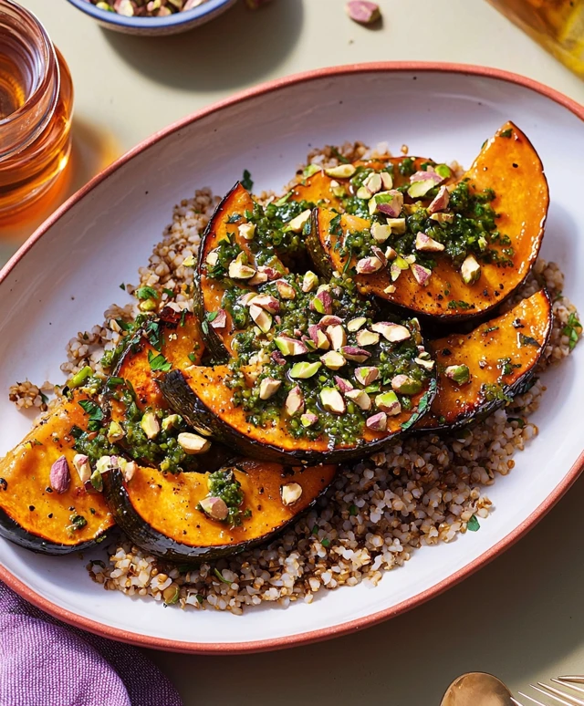 Ahornsirup Kürbisspalten Freekeh Pistazien