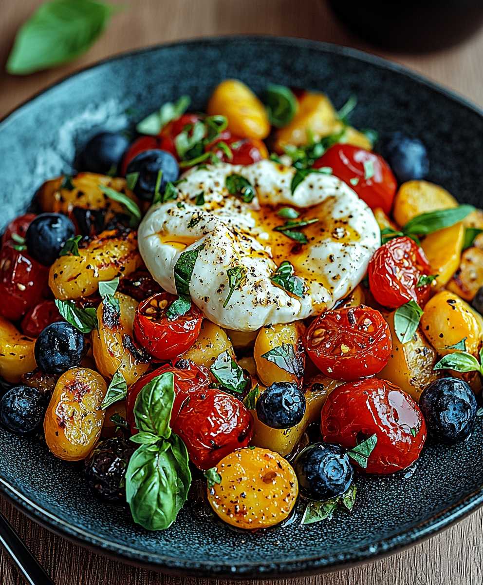 Burrata Salat Ofengemüse Blaubeeren