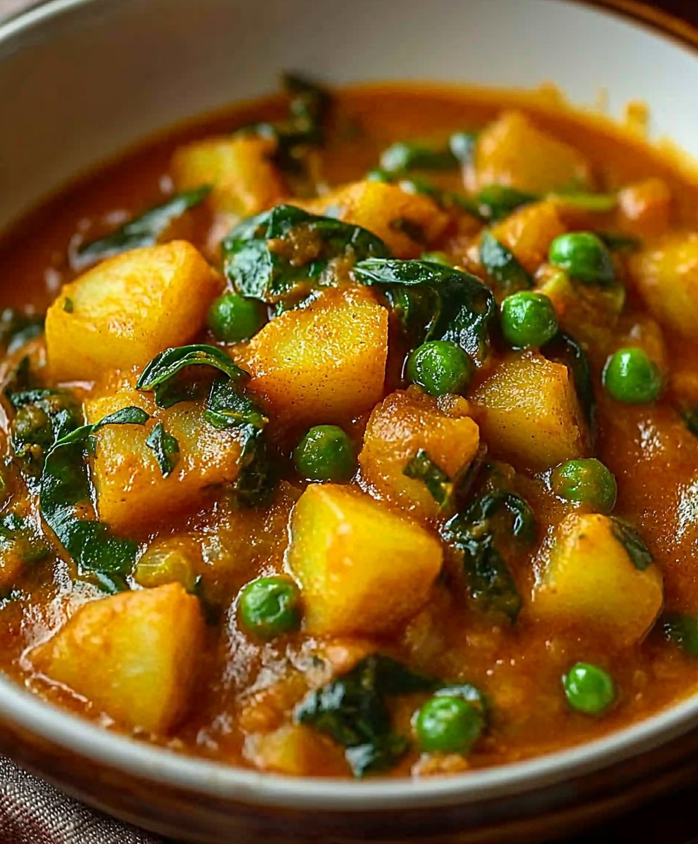 Veganes Kartoffelcurry Spinat Erbsen