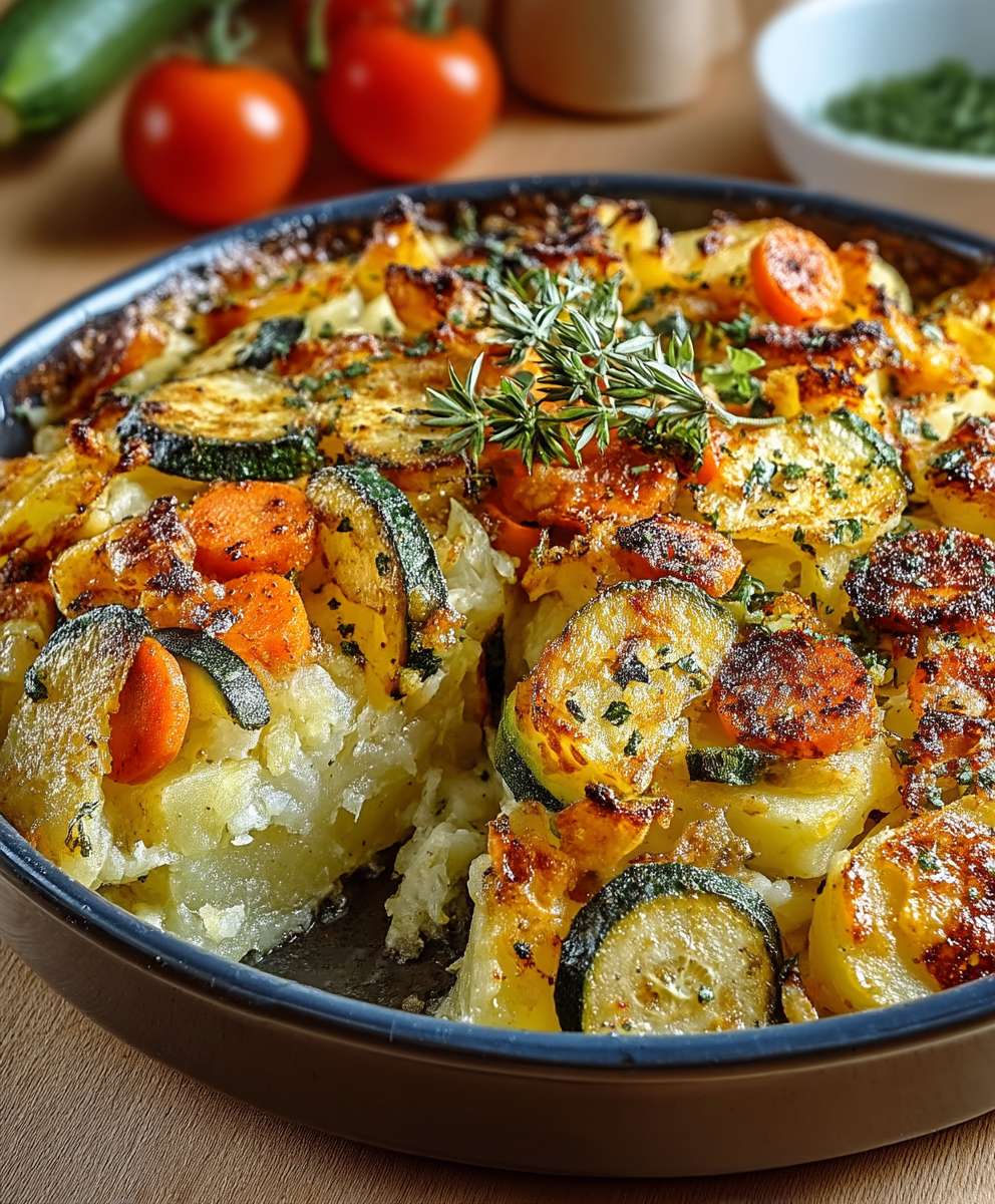 Vegetarischer Kartoffelauflauf Zucchini Karotten