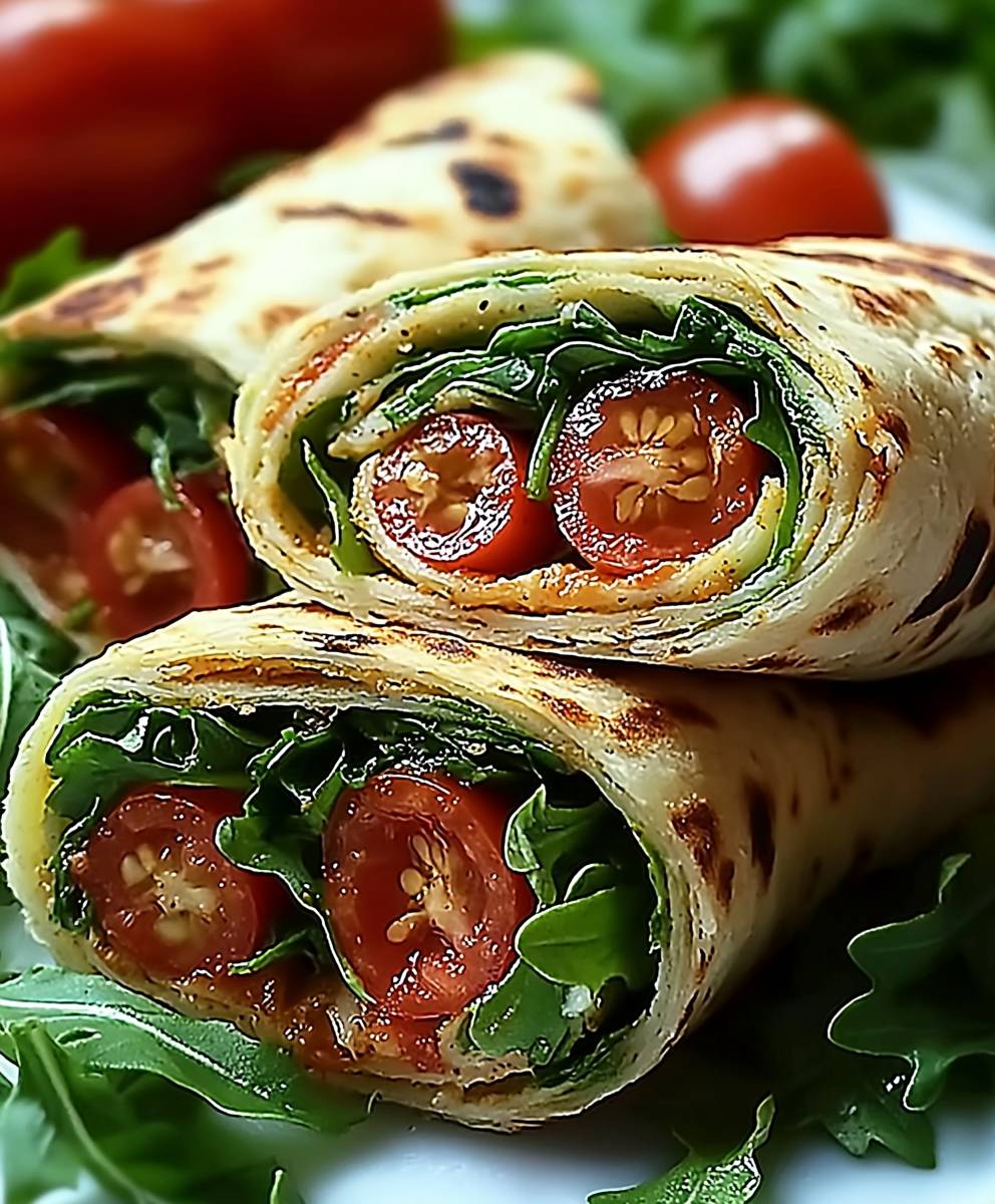 Vegetarische Wrap Röllchen Rucola Tomaten