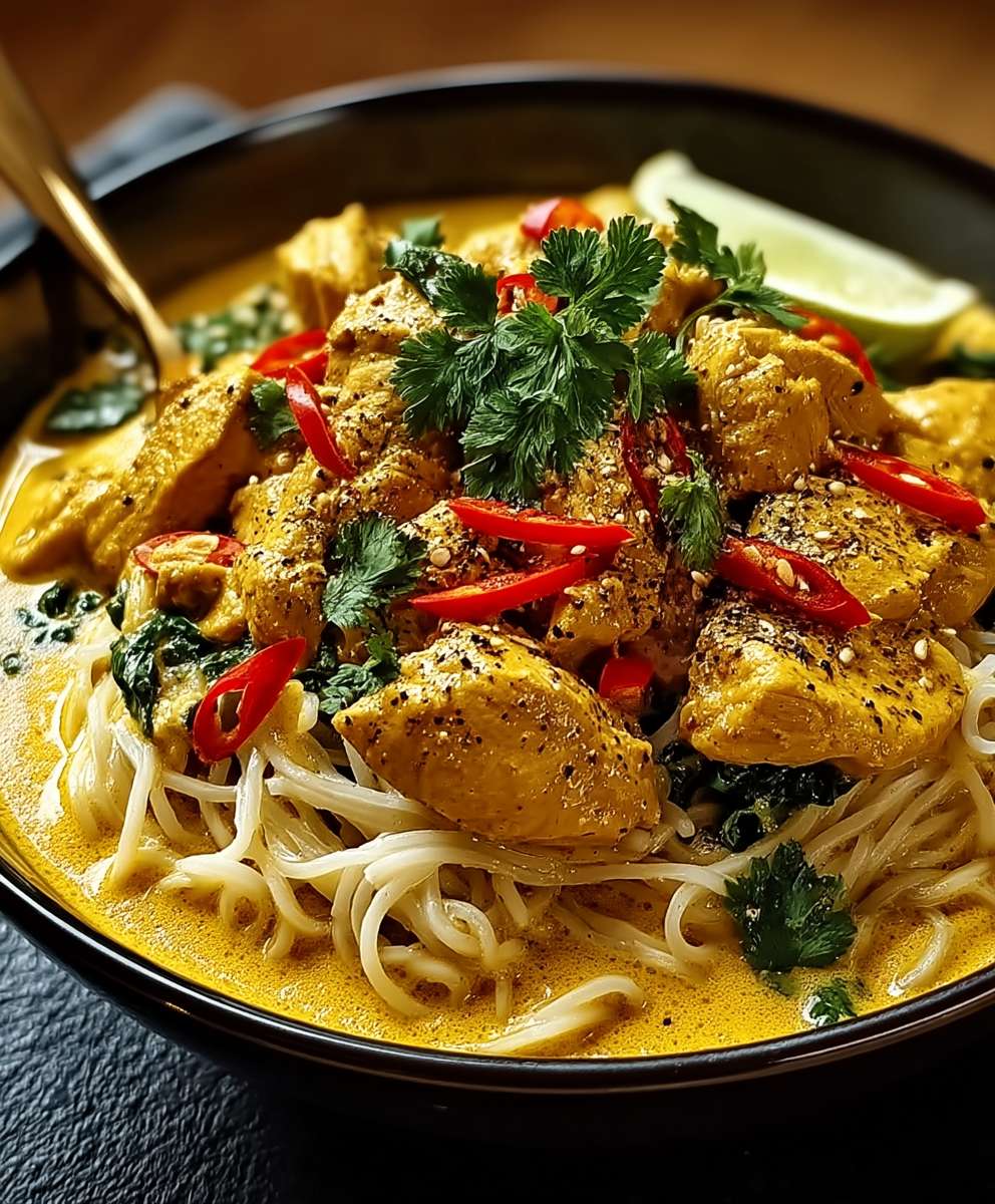 Thailändisches Kurkuma Hähnchen Nudeln