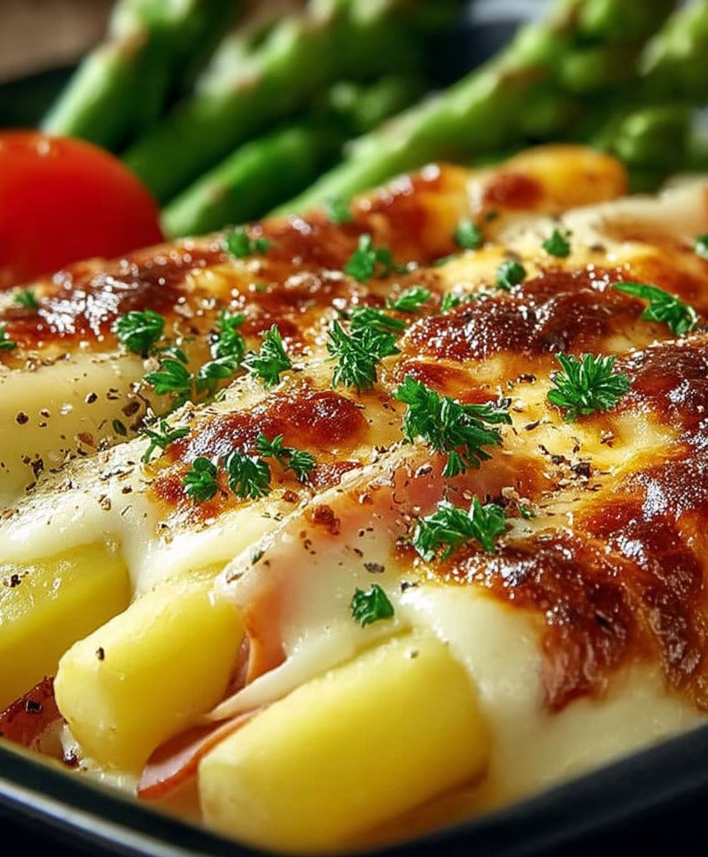Spargelauflauf Kartoffeln Schinken