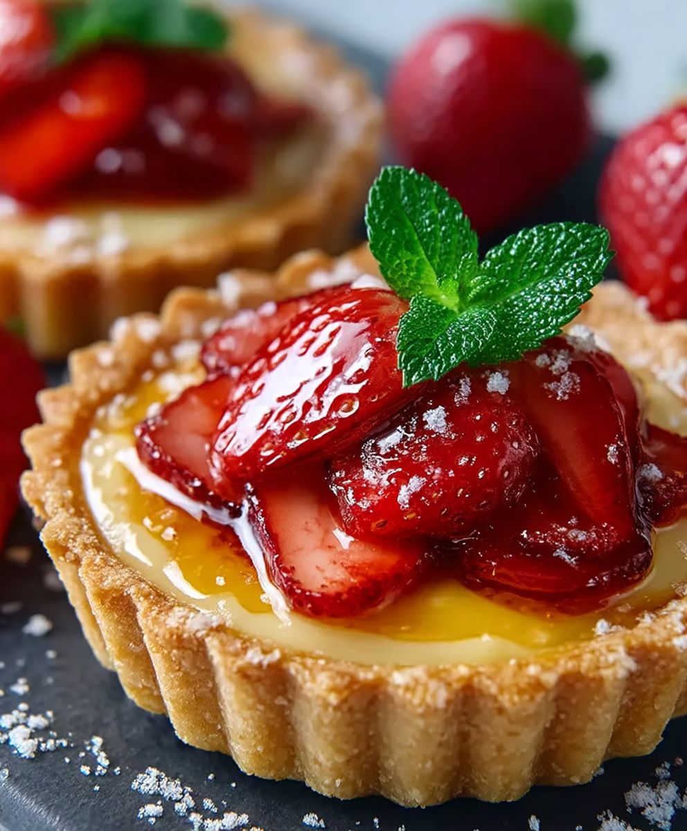 Erdbeer Honig Custard Törtchen