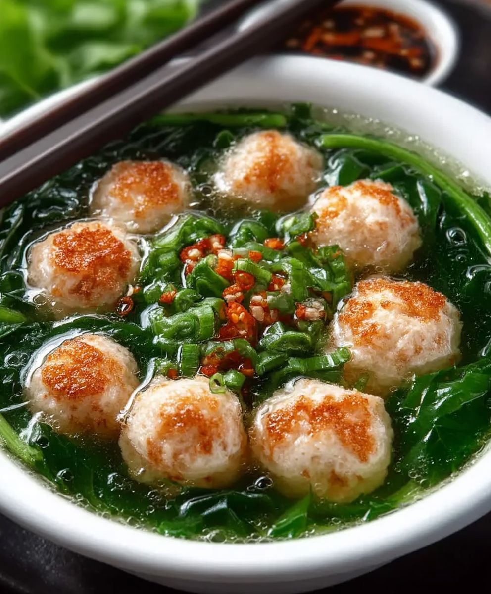 Vietnamesische Senfgrün Suppe Garnelenbällchen