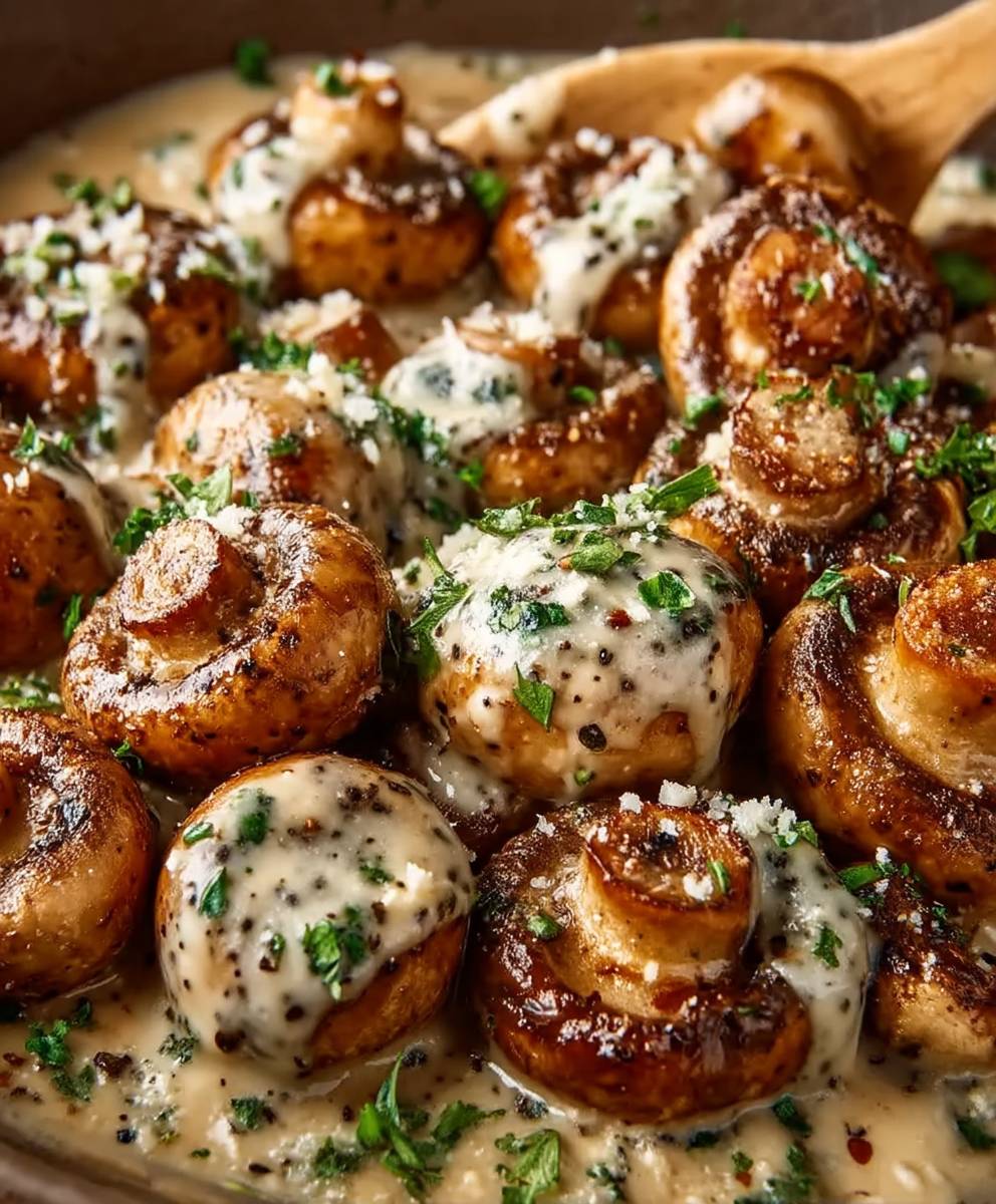 Gebratene Champignons Knoblauch Parmesan