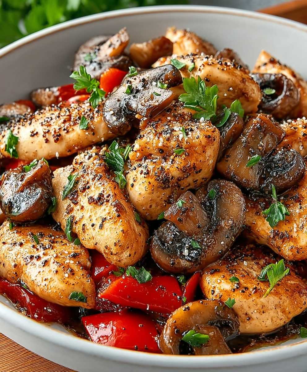Schwarzer Pfeffer Huhn Champignons