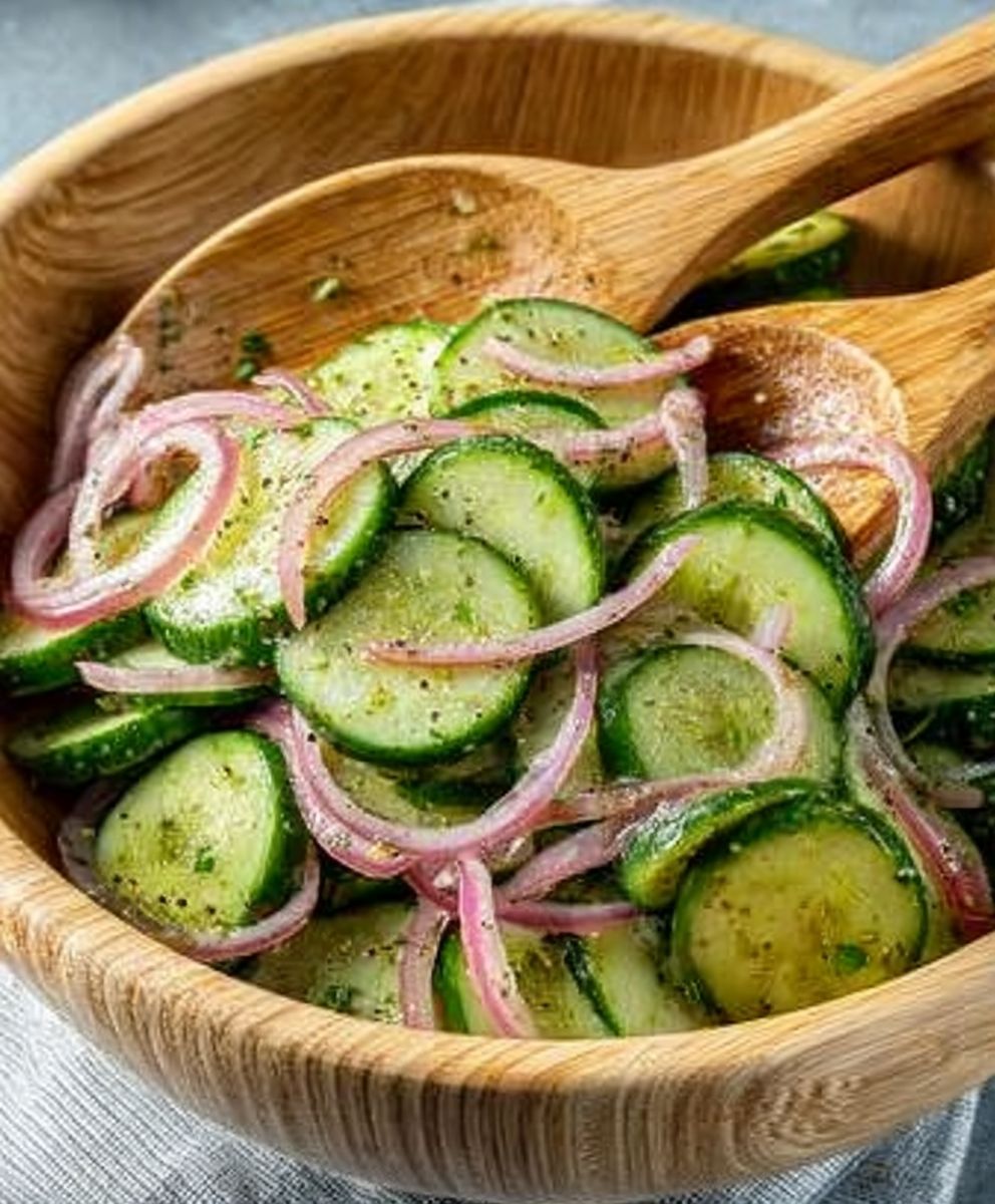 Gurkensalat mit roten Zwiebeln