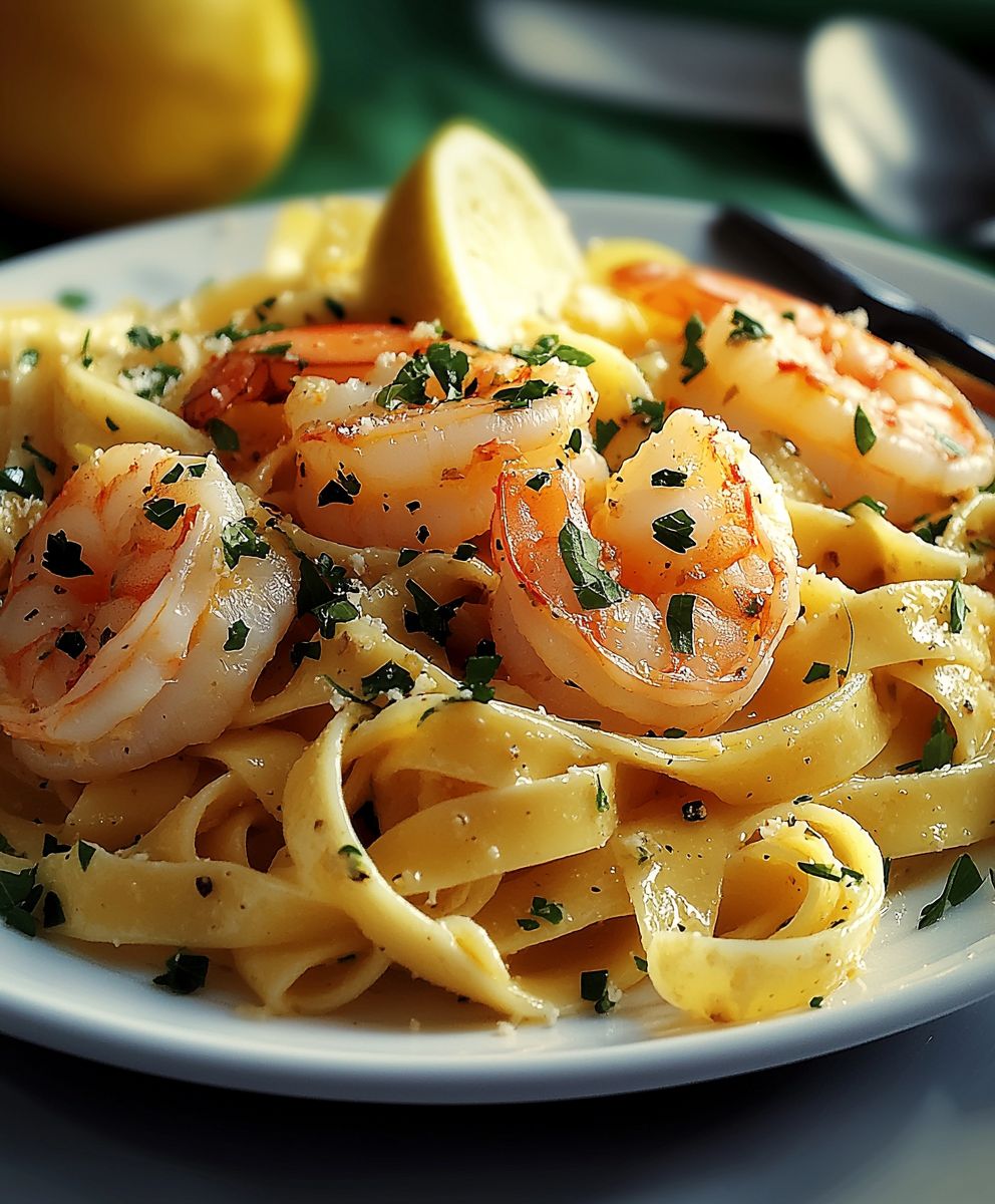 Zitronen Fettuccine Garnelen Knoblauch