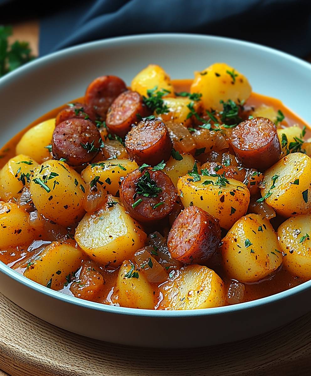 Kartoffelgulasch mit Würstchen