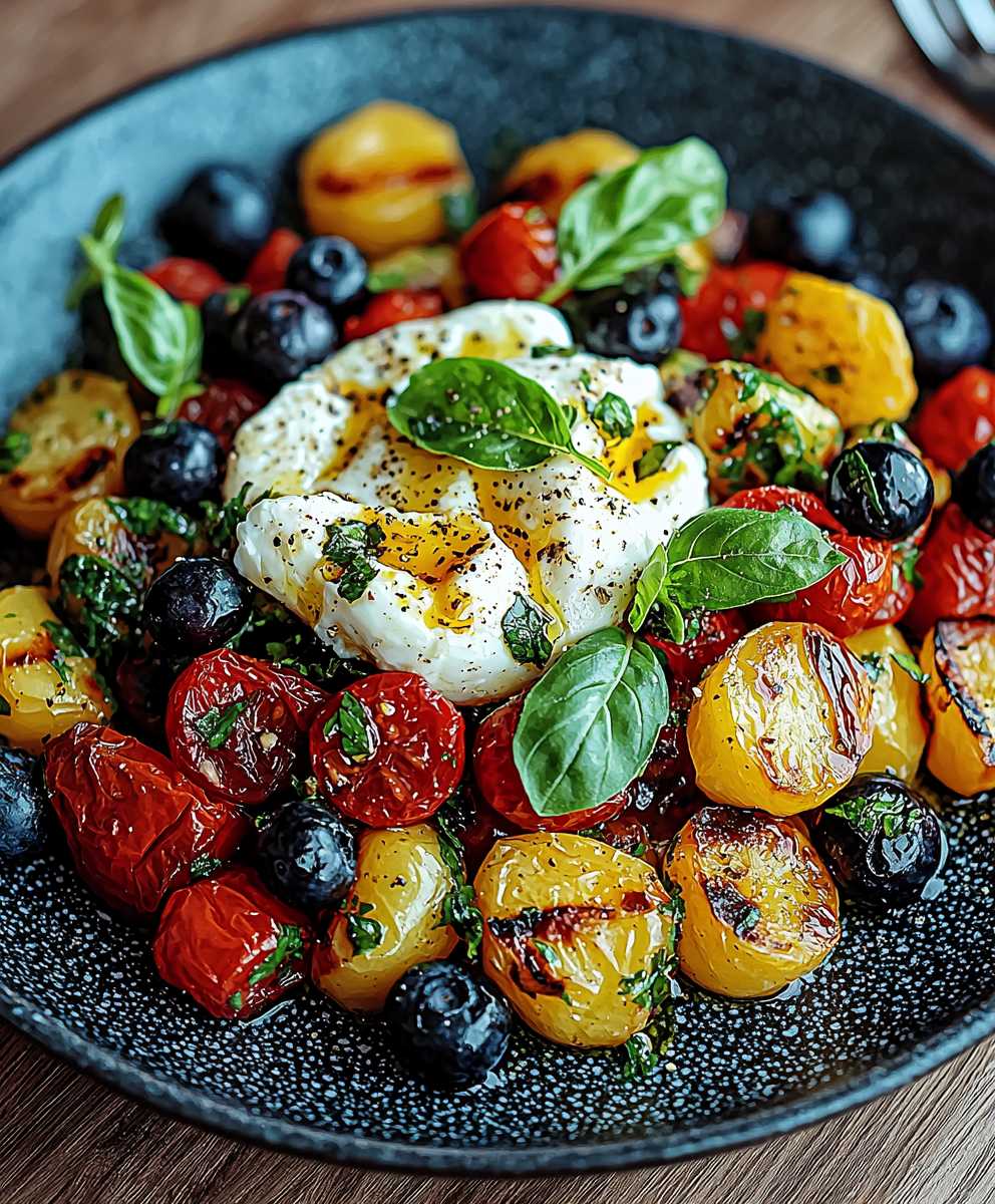 Burrata Salat Ofengemüse Blaubeeren