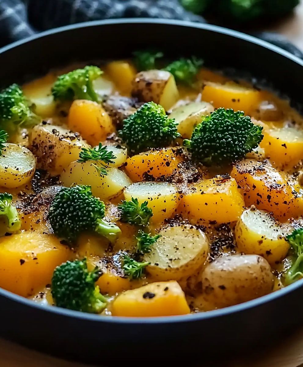 Bunte Gemüsepfanne Brokkoli Kartoffeln
