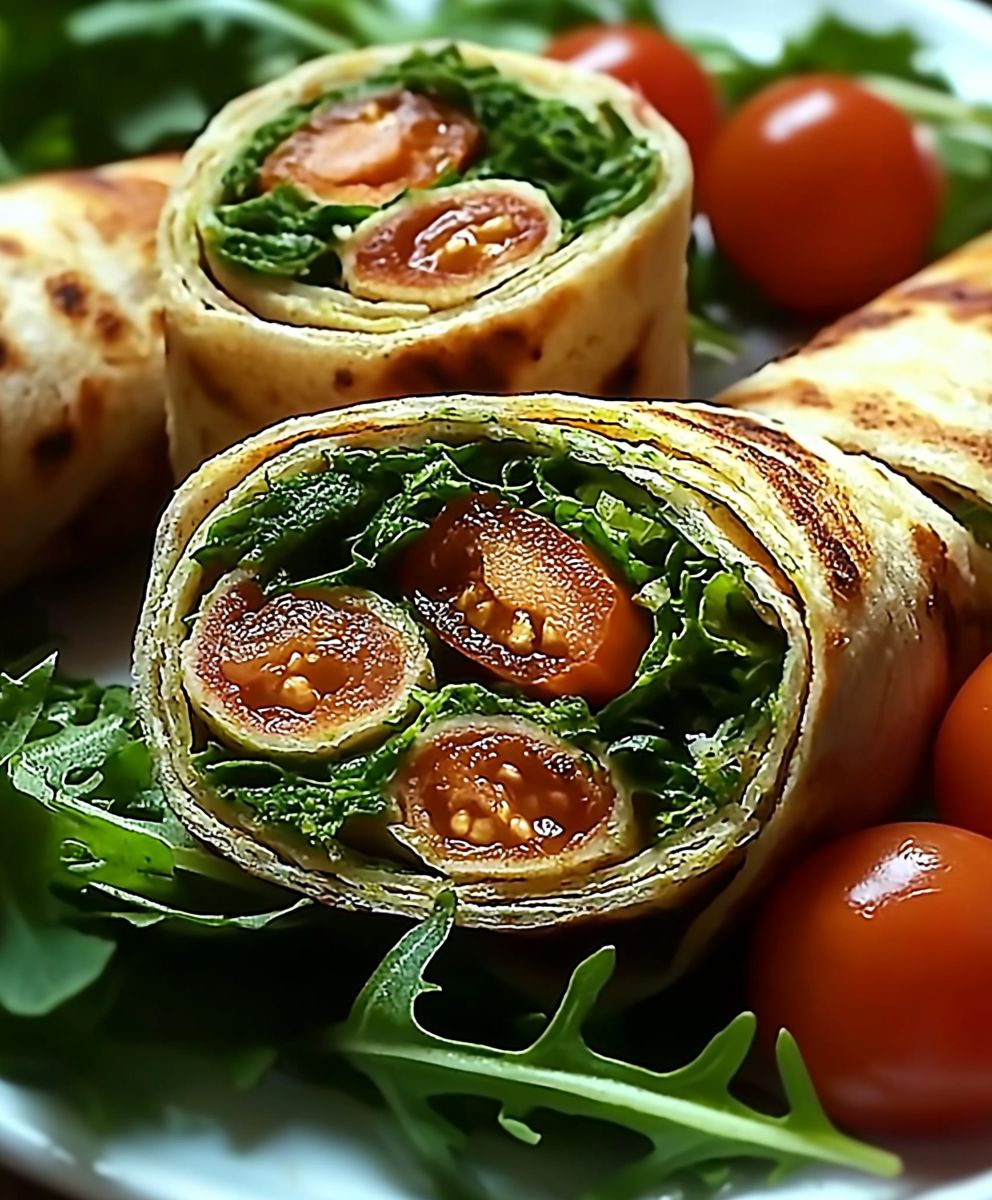 Vegetarische Wrap Röllchen Rucola Tomaten