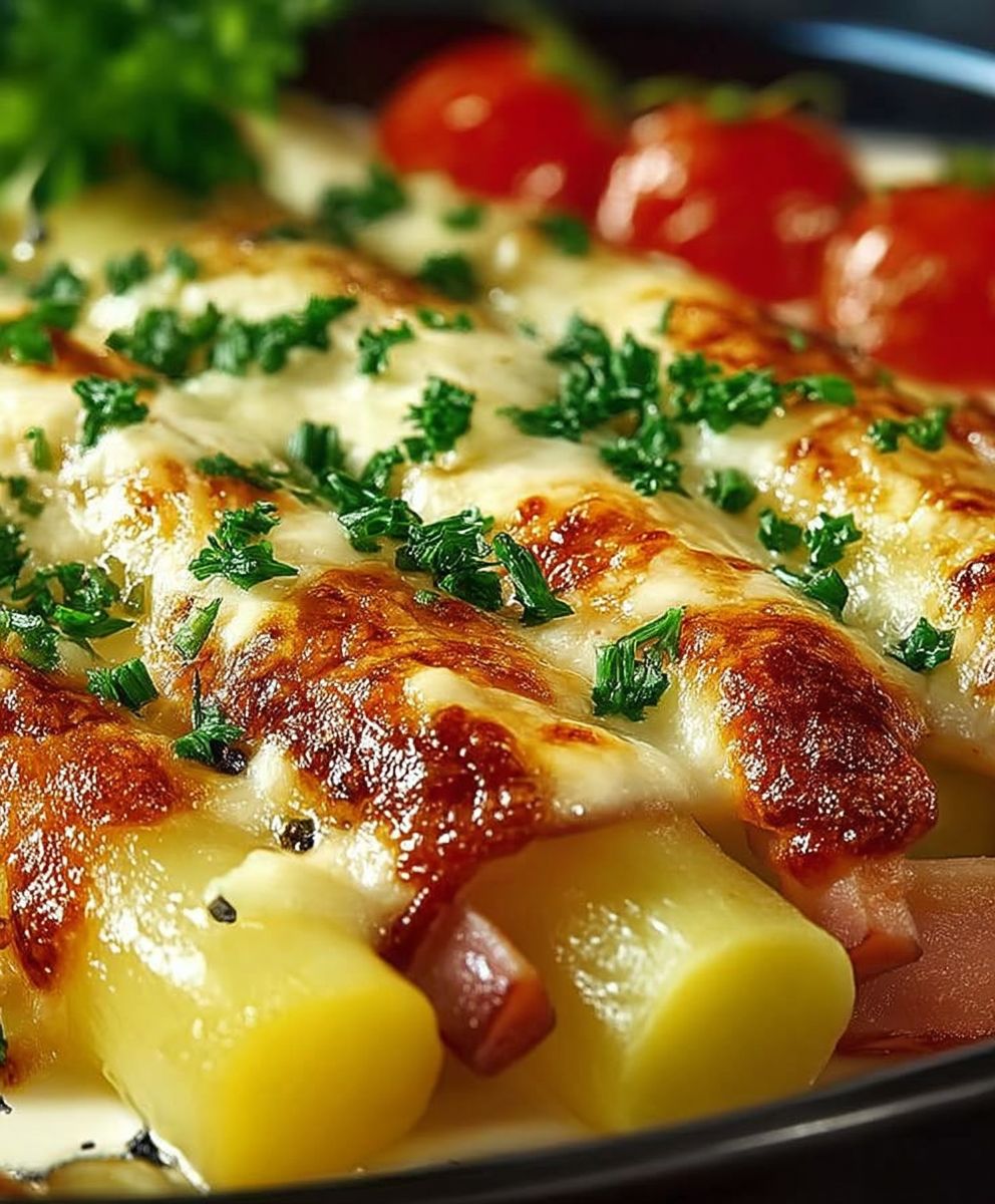 Spargelauflauf Kartoffeln Schinken