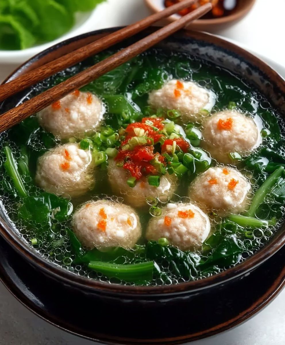 Vietnamesische Senfgrün Suppe Garnelenbällchen