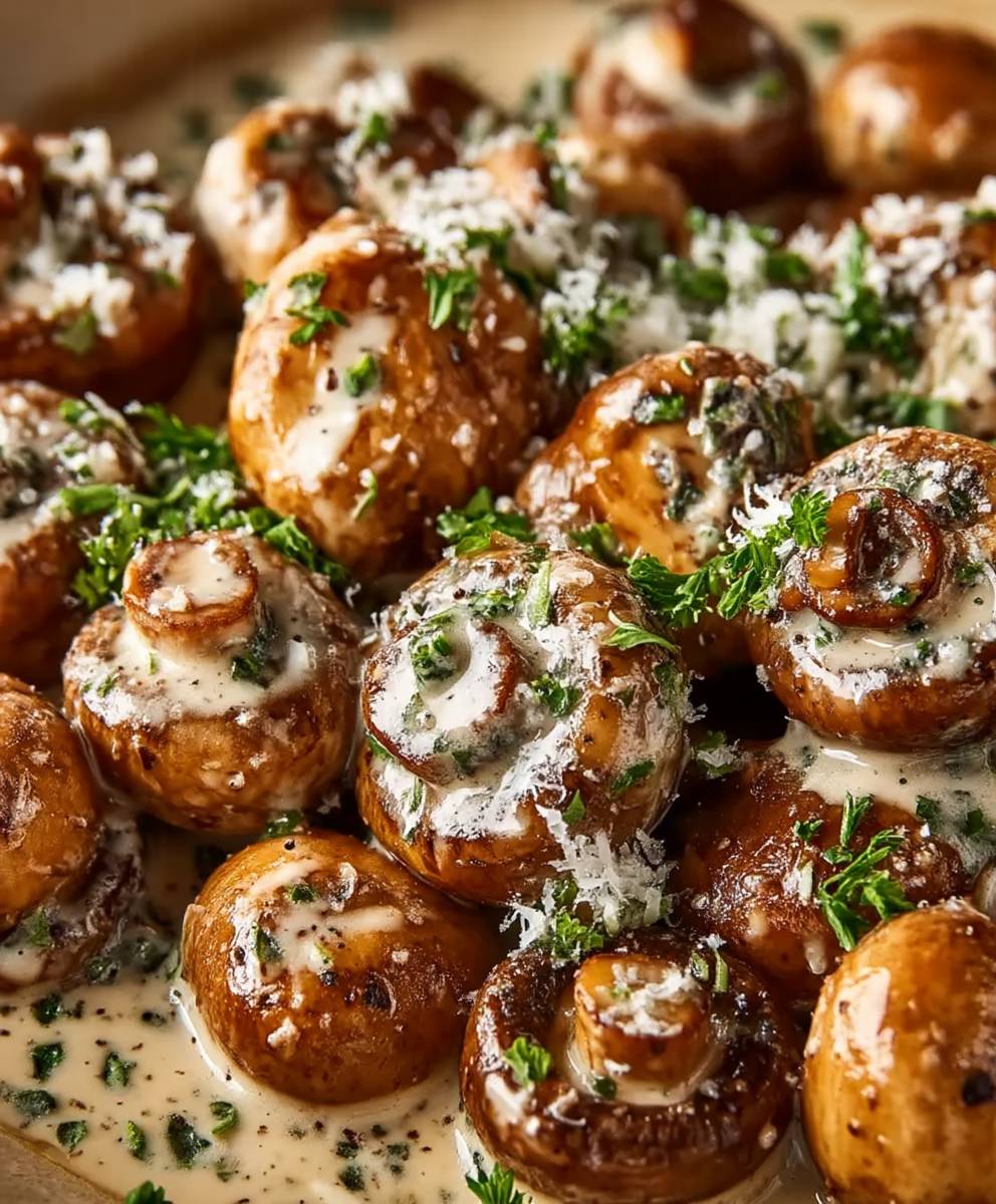 Gebratene Champignons Knoblauch Parmesan
