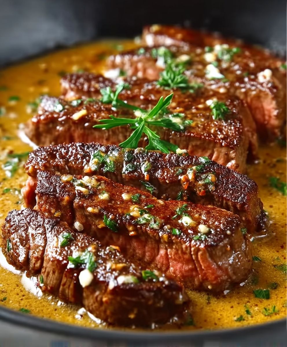 Gebratenes Steak Buttersoße