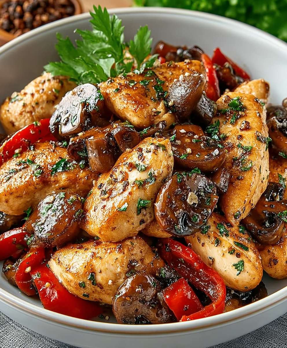 Schwarzer Pfeffer Huhn Champignons