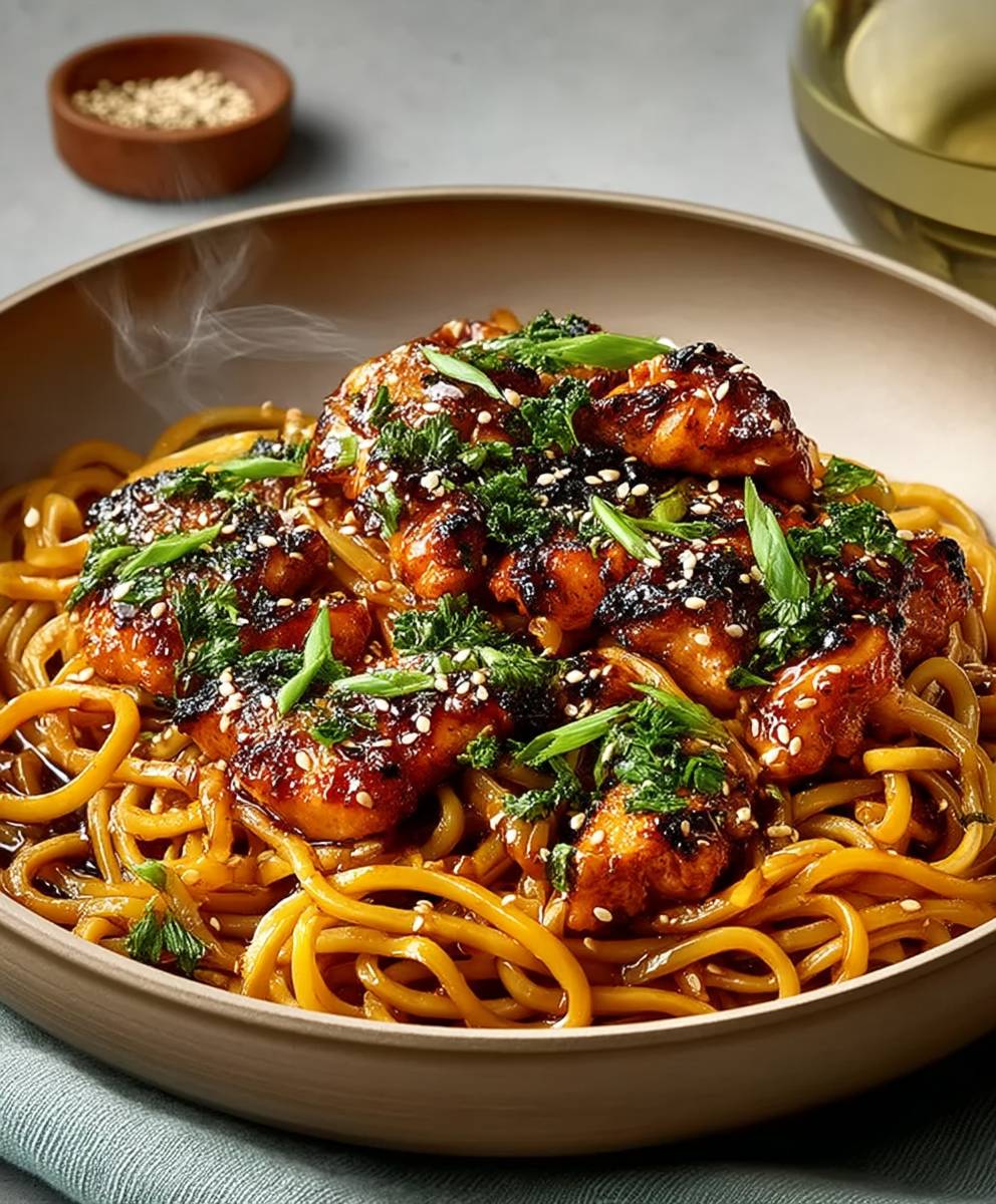 Honig Knoblauch Hähnchen Nudeln