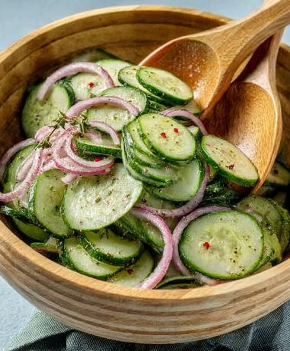 Gurkensalat mit roten Zwiebeln