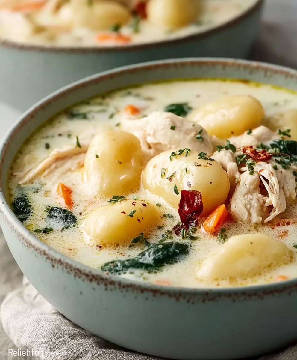 Cremige Hühnchen Gnocchi Suppe