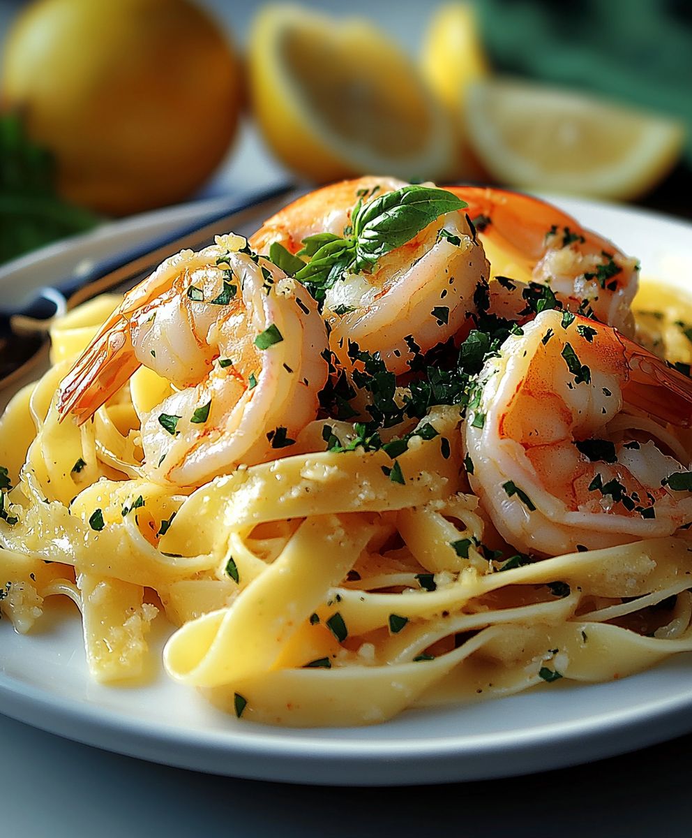 Zitronen Fettuccine Garnelen Knoblauch