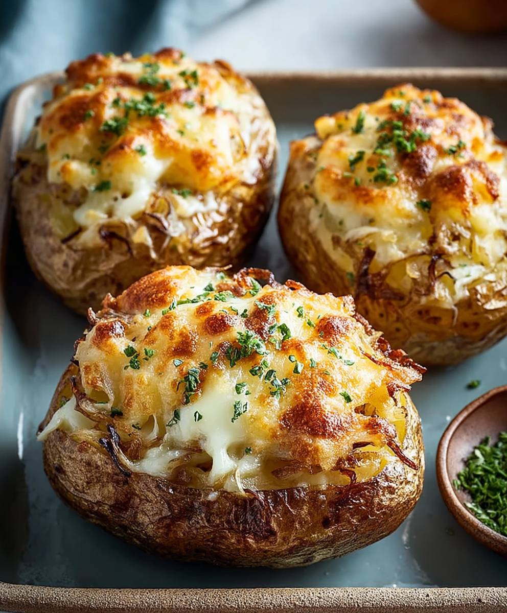 Französische Zwiebel Gefüllte Kartoffeln