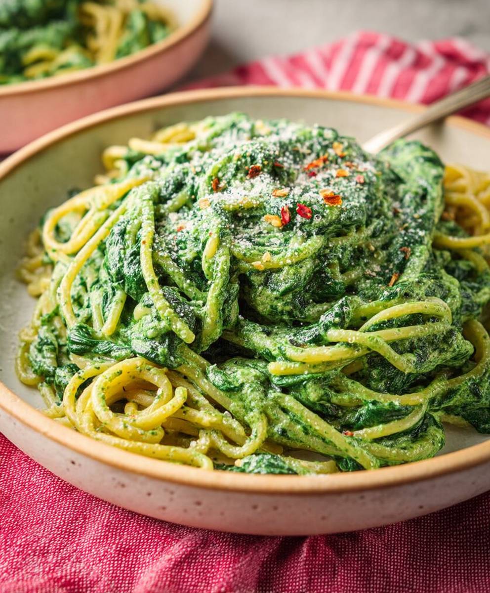 Spaghetti mit Rahmspinat vegan