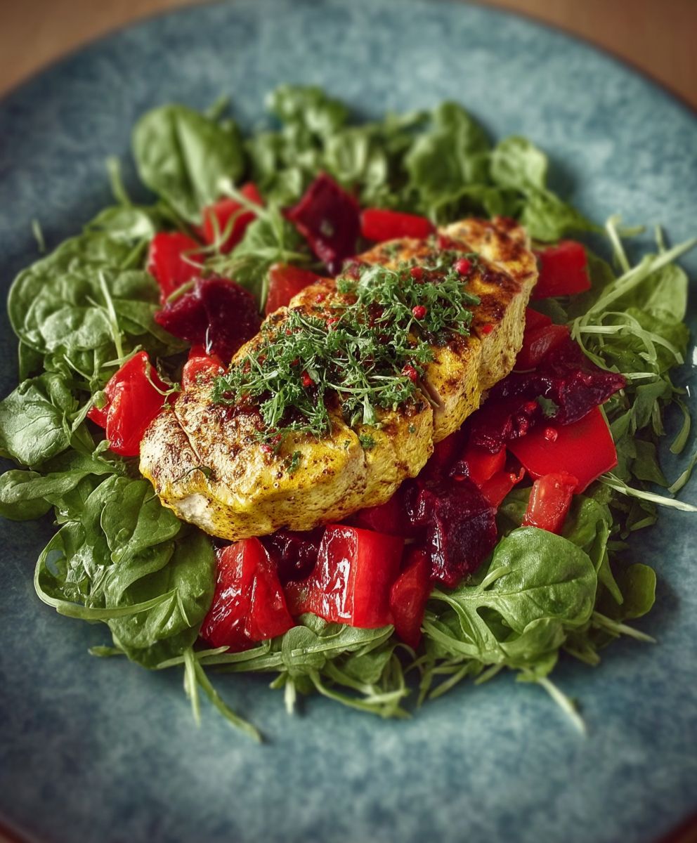 Putensteak Feldsalat rotes Gemüse