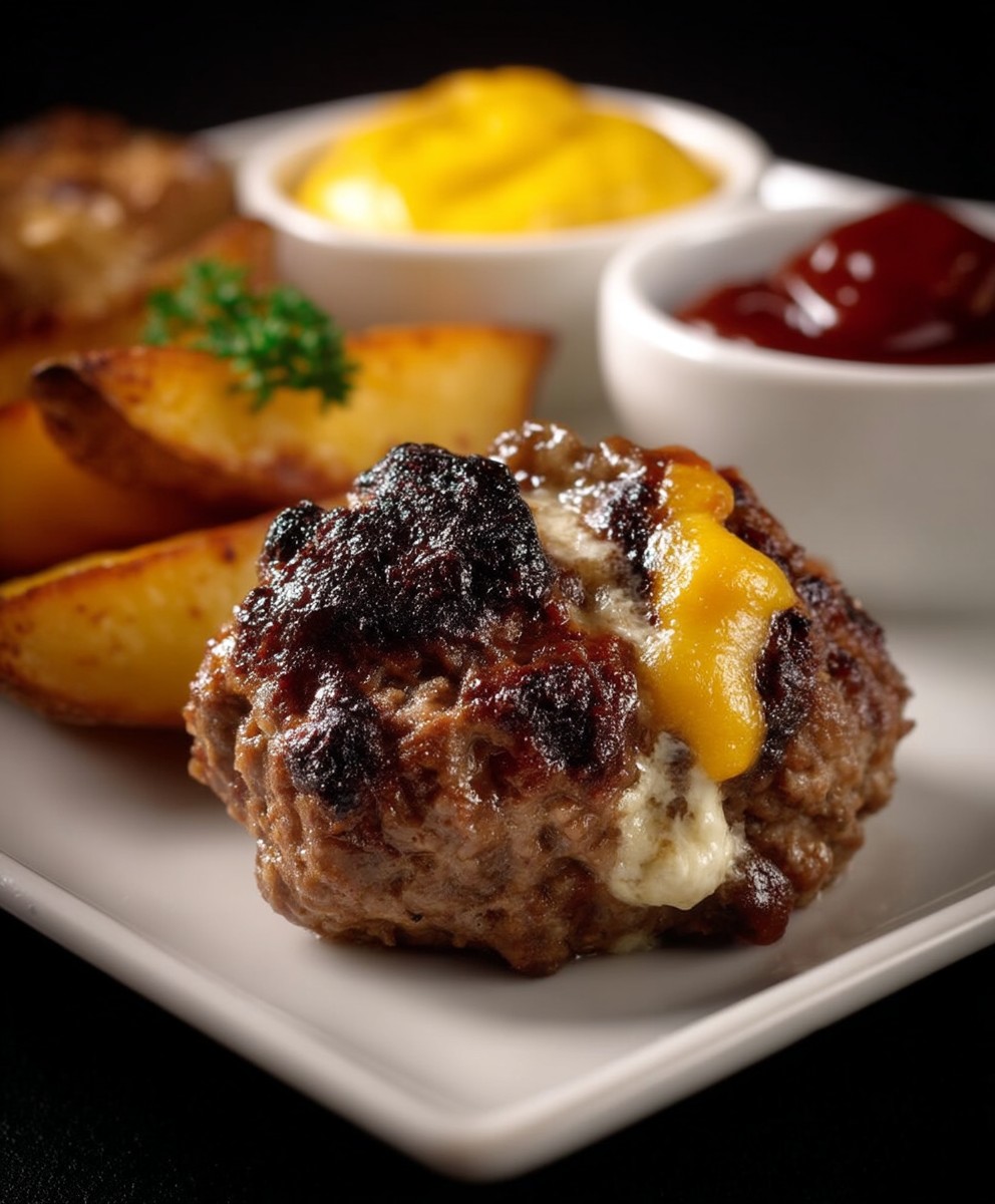 Cheddar Frikadellen mit Dips