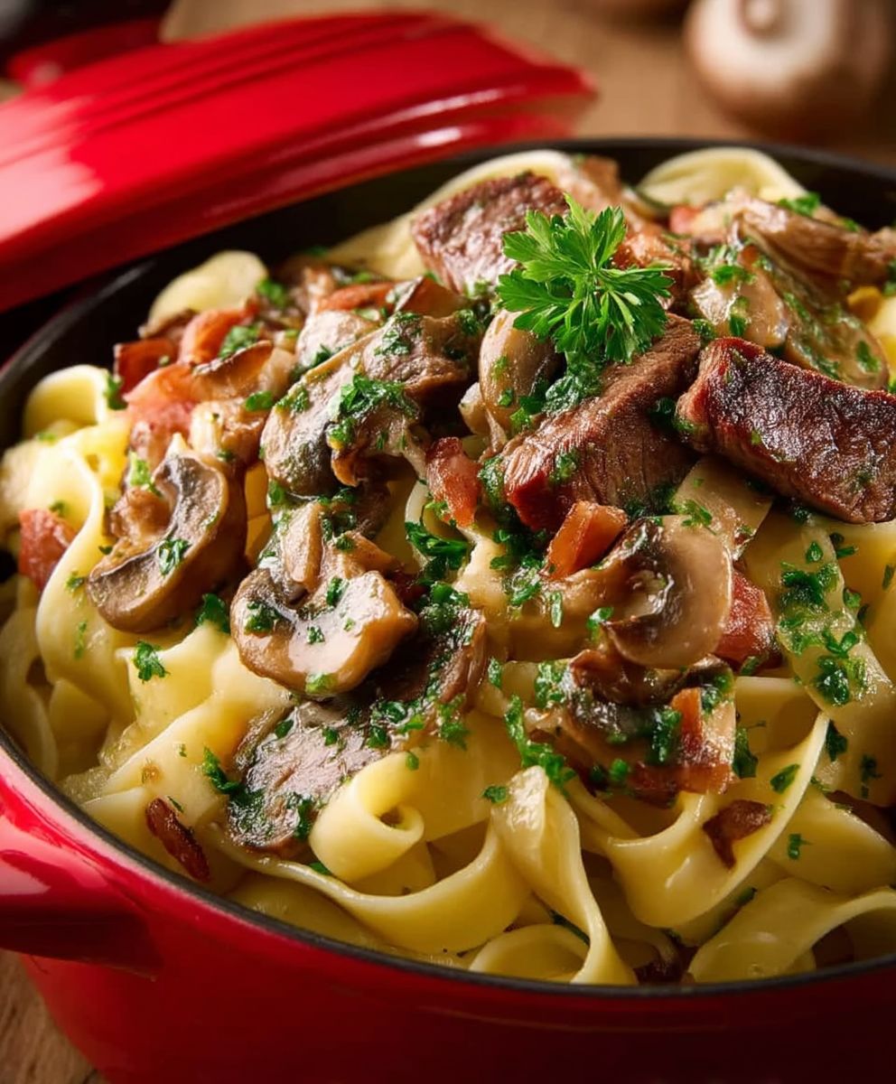 Tagliatelle mit Steakstreifen